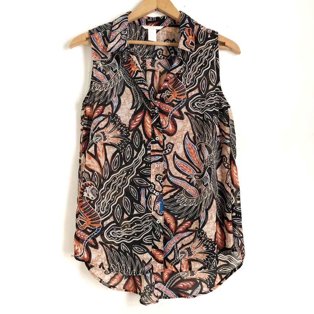 Tribal Print H&M Collared Button Up Tank Top Sz 6